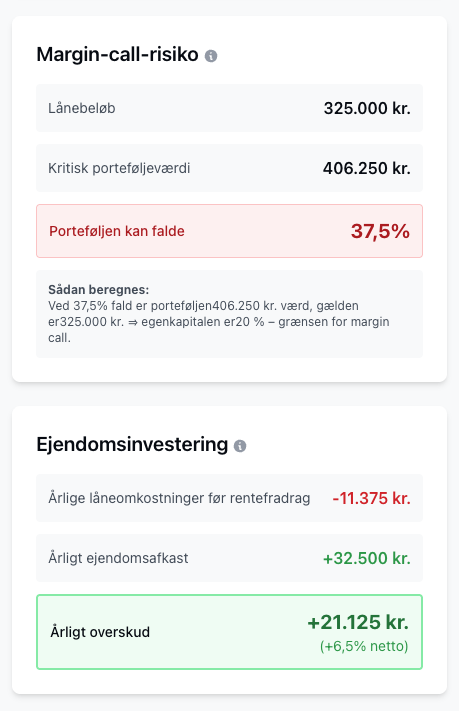 Eksempel på porteføljelån-beregner 1