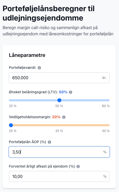 Eksempel på porteføljelån-beregner 3